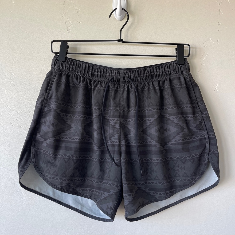 chubbies Black Athletic Shorts with Dark Gray Aztec Print